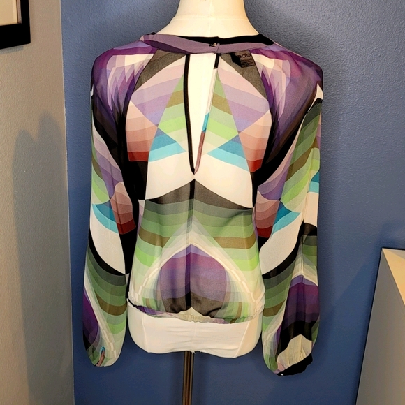 Bebe Sheer Criss-Cross Multicolor Blouse - Picture 4 of 7